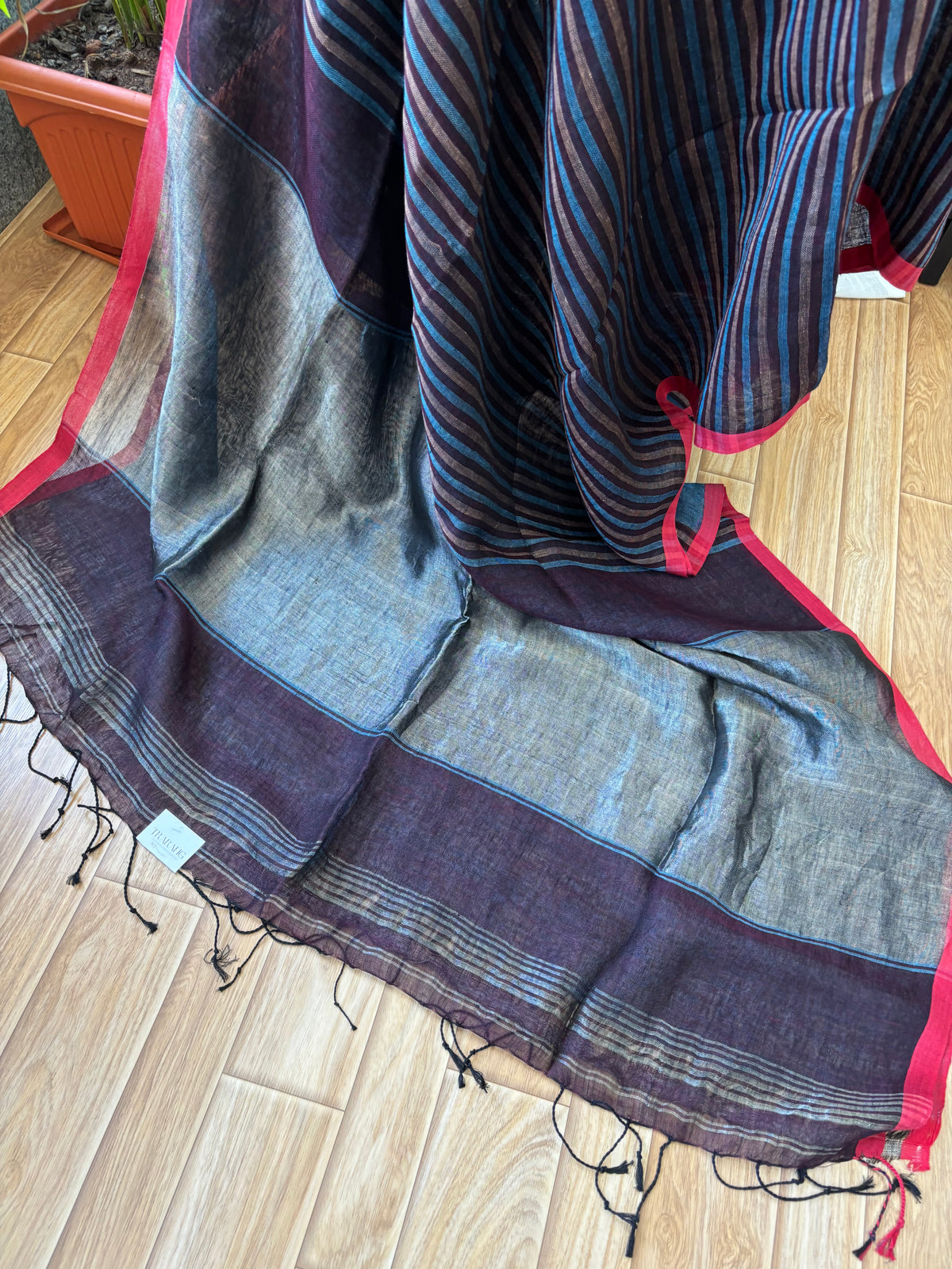 BROWN PURE LINEN SAREE
