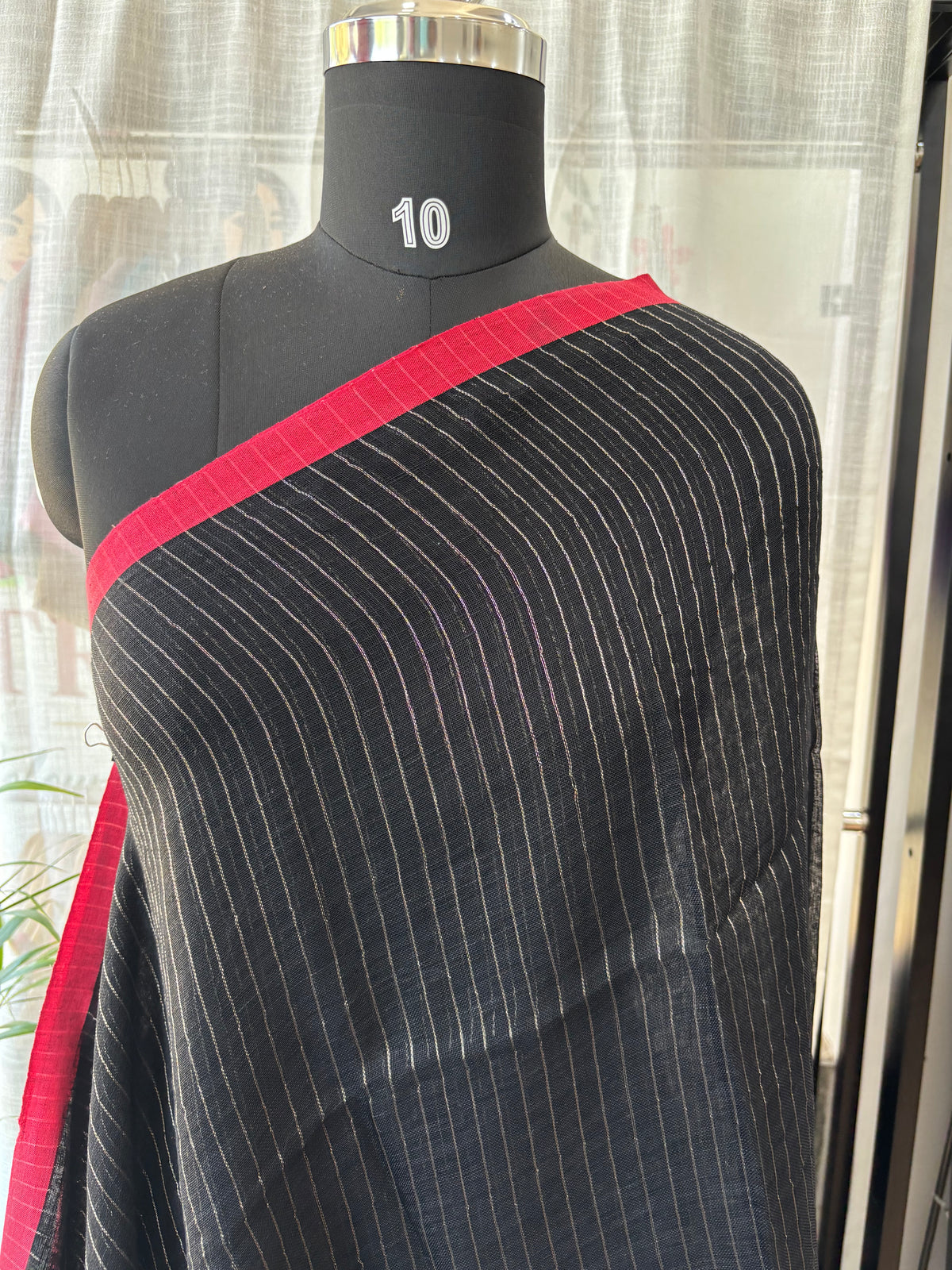 BLACK PURE LINEN SAREE
