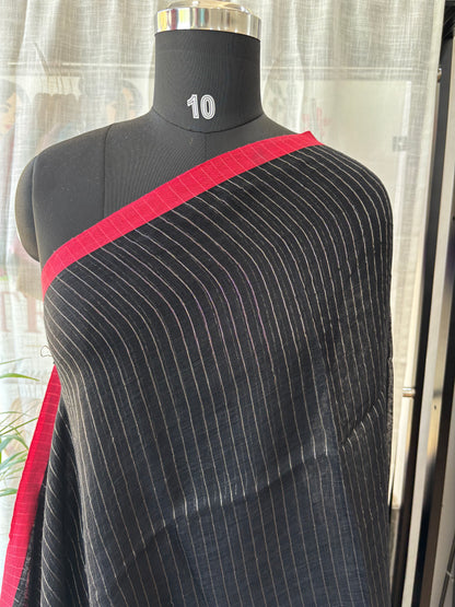 BLACK PURE LINEN SAREE