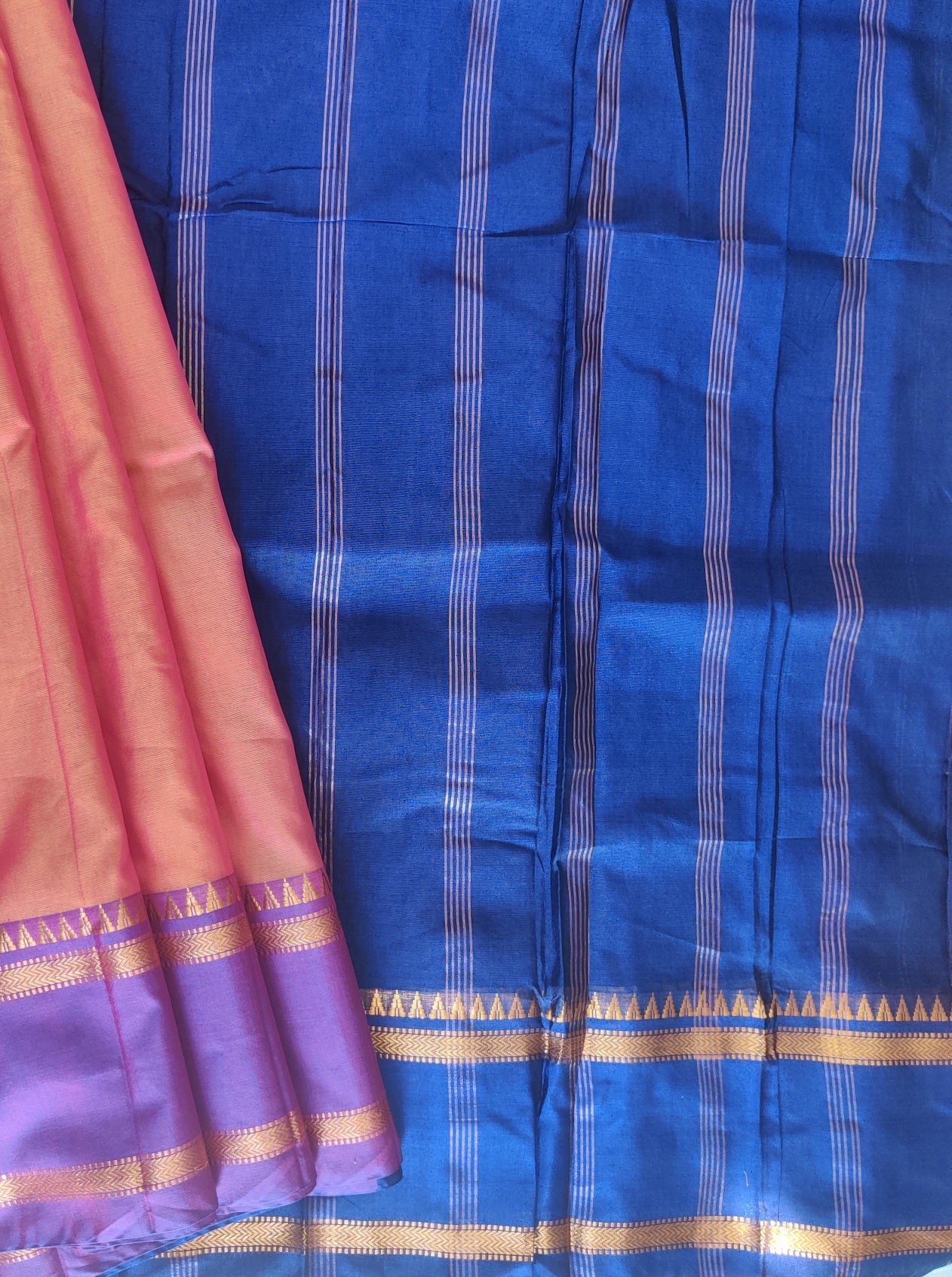 Orange Narayanpet silk cotton saree.