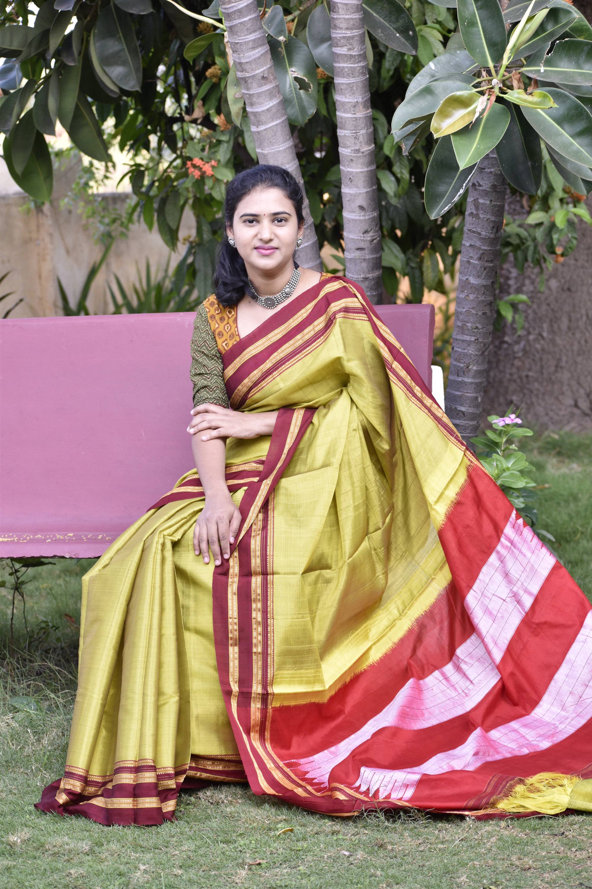 Yellow Colour Pure Silk Temple Border Design Ilkal Saree