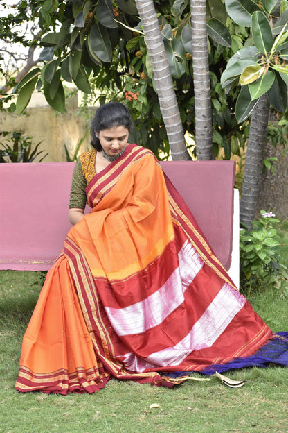 ORANGE HANDLOOM ILKAL SAREE.